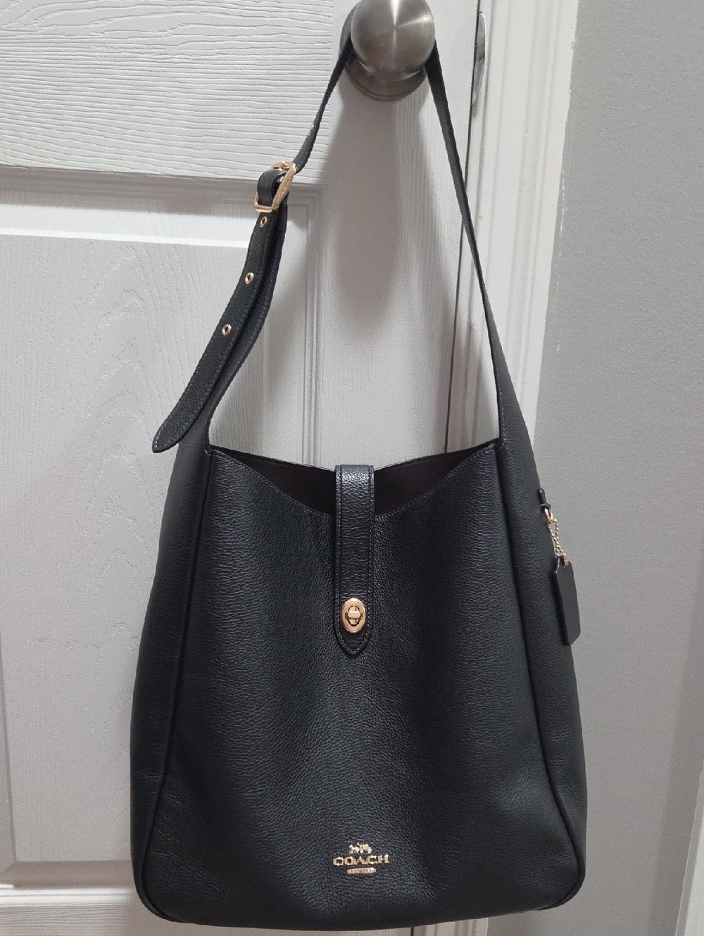 Coach Black Leather Shoulder Bag with Gold Hardware